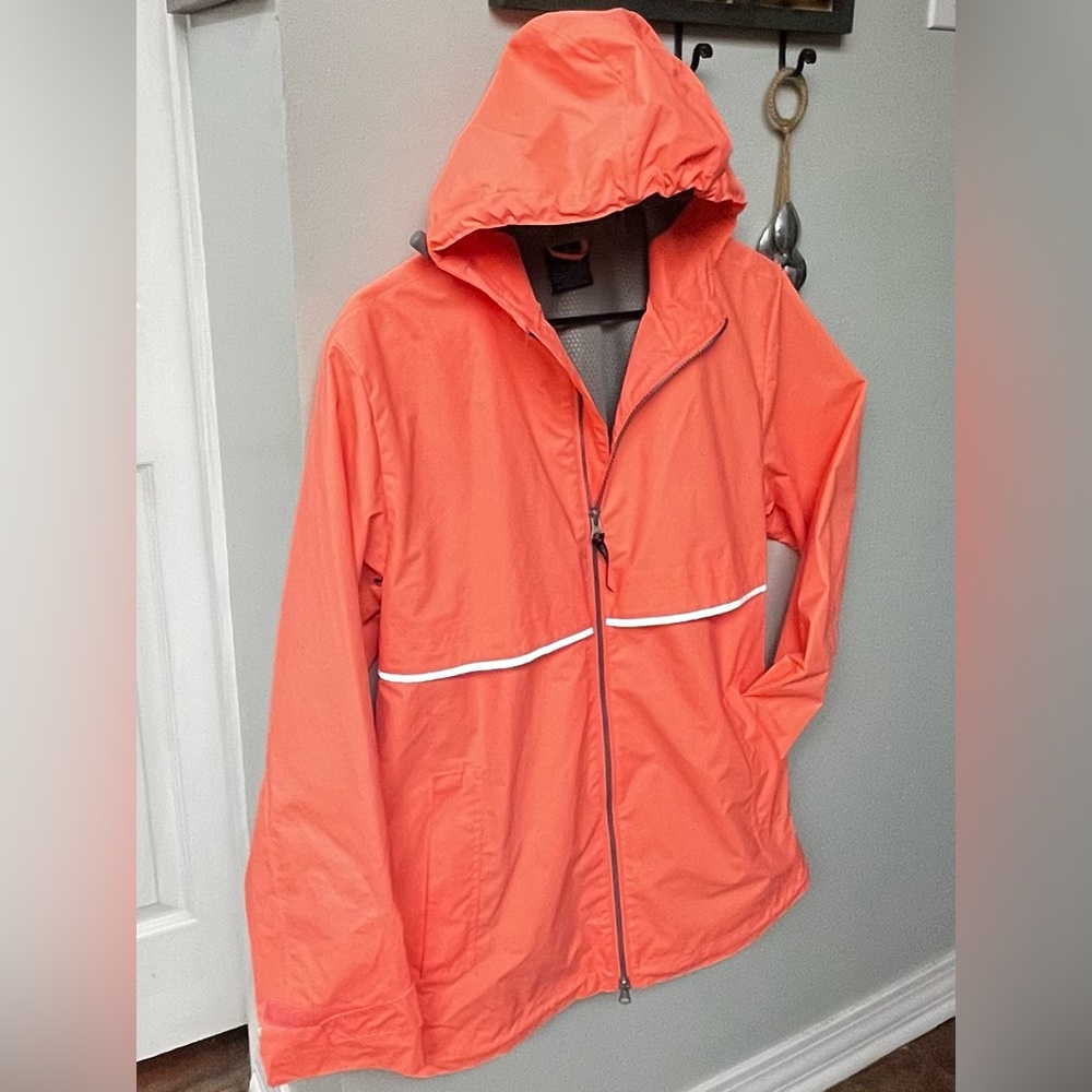 Women's Bright Coral Raincoat, Medium